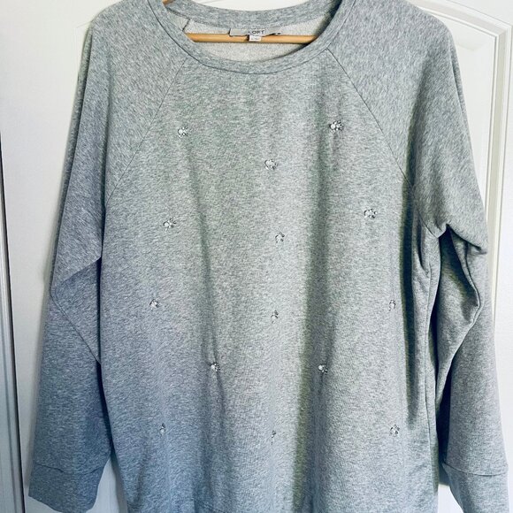 Ann Taylor LOFT Pearl and Rhinestone Crew Neck Sweatshirt - Picture 1 of 7